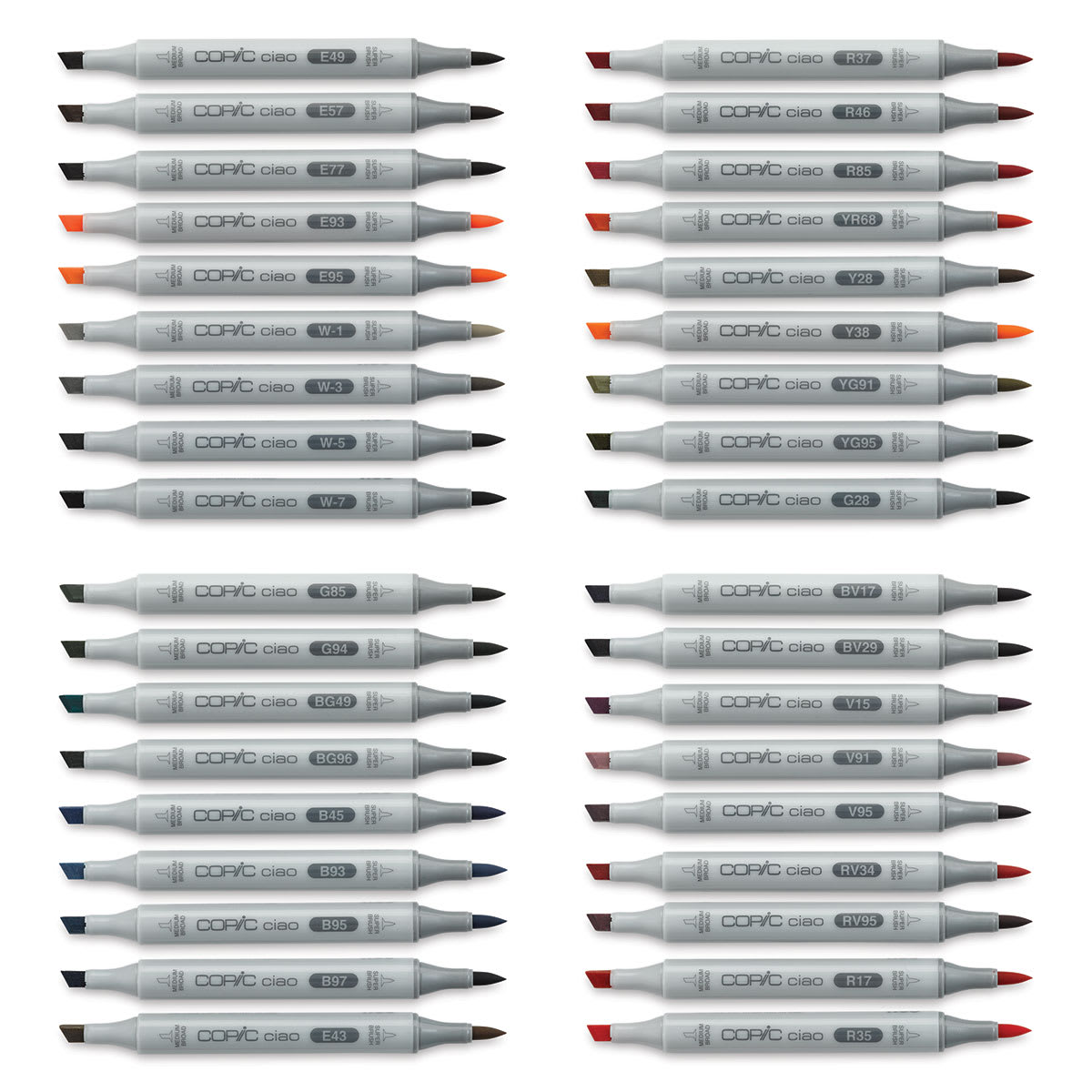 Copic Ciao Double Ended Marker Set - Set D, Set of 36 (set contents with caps off)