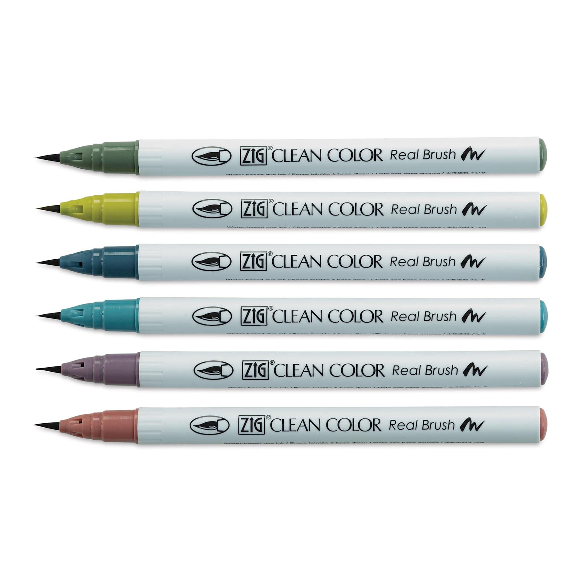 Kuretake Zig Clean Color Real Brush Pens - Smokey Colors, Set of 6 (set contents)