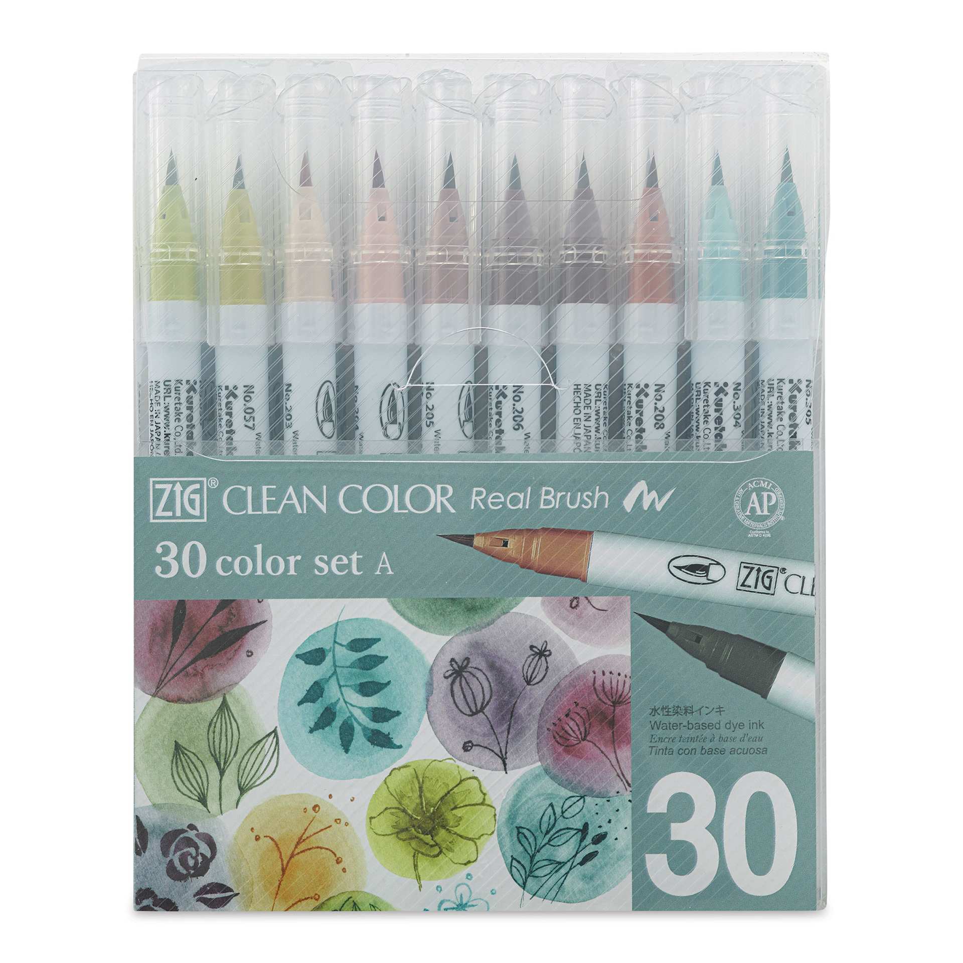 Kuretake Zig Clean Color Real Brush Pens - Assorted Colors, Set of 30 (front of package)