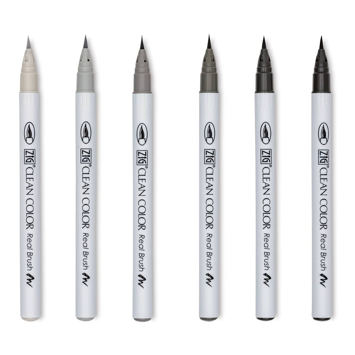 Kuretake Zig Clean Color Real Brush Pens - Cool Grey, Set of 6 (markers out of package)