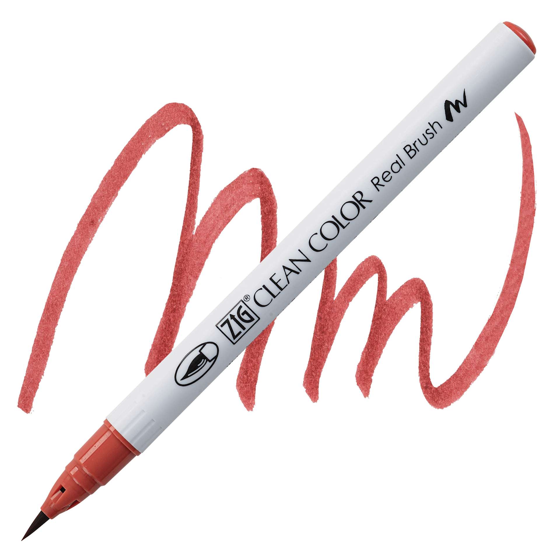 Kuretake Zig Clean Color Real Brush Pen - Deep Vermilion pen and swatch