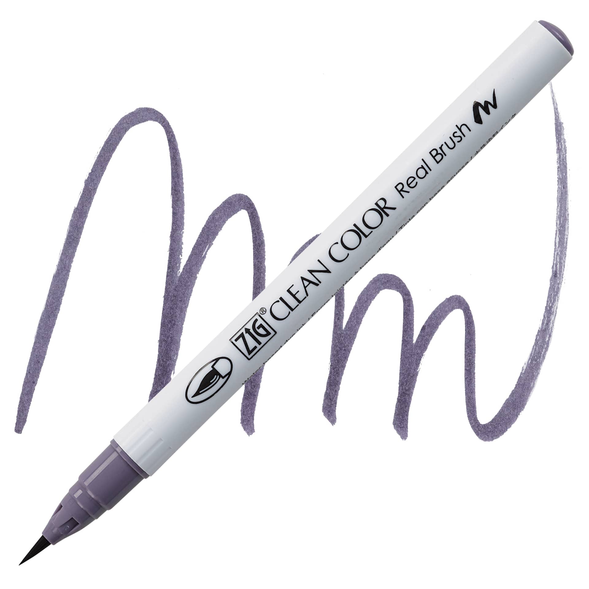 Kuretake Zig Clean Color Real Brush Pen - Purplish Gray pen and swatch