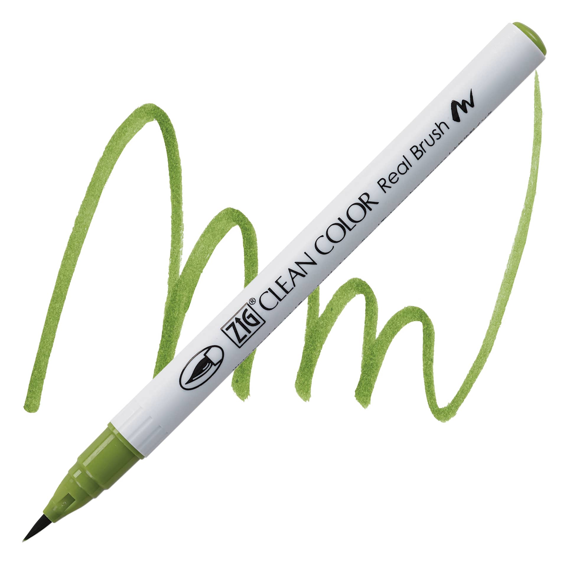 Kuretake Zig Clean Color Real Brush Pen - Evergreen pen and swatch