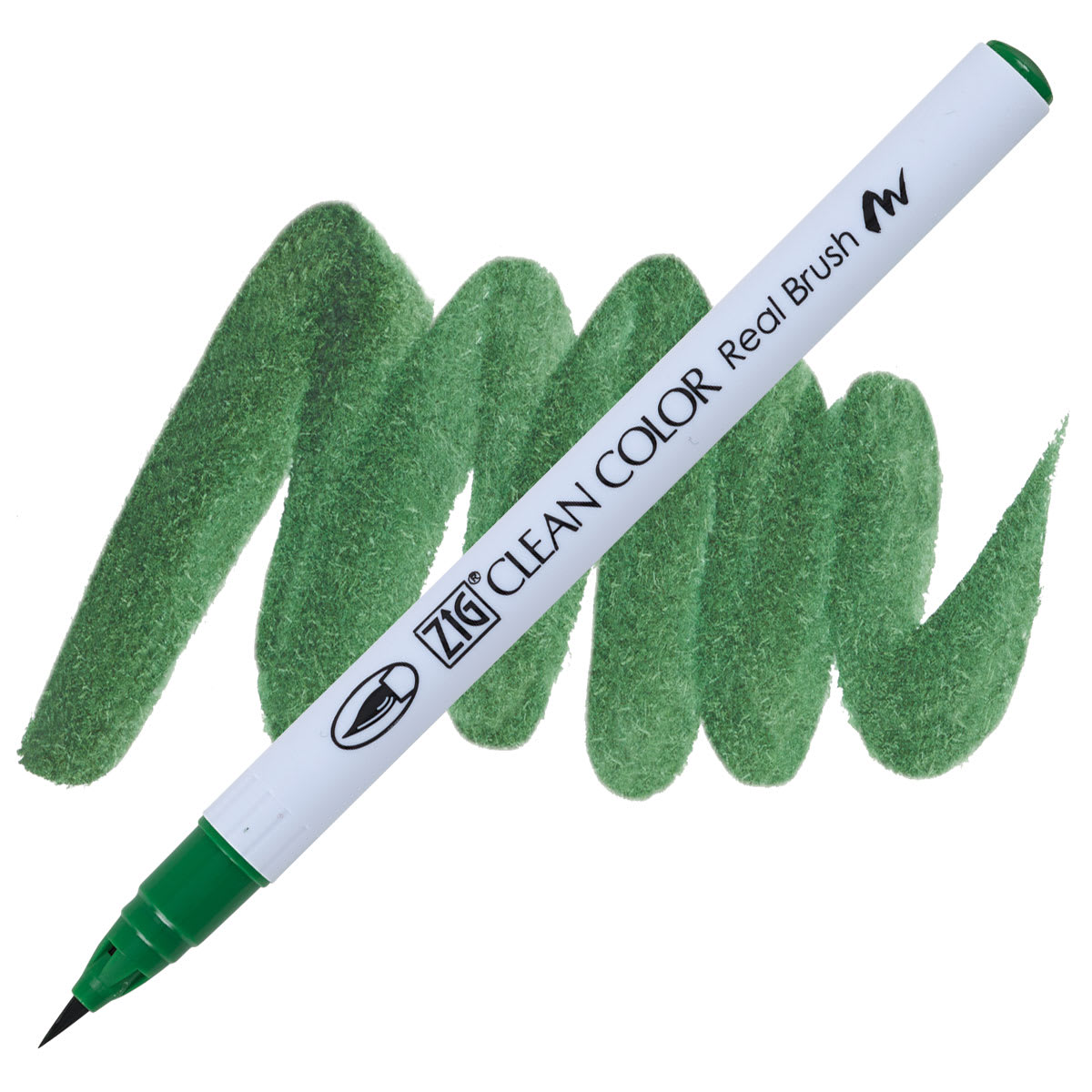 Kuretake Zig Clean Color Real Brush Pen - Deep Green pen and swatch