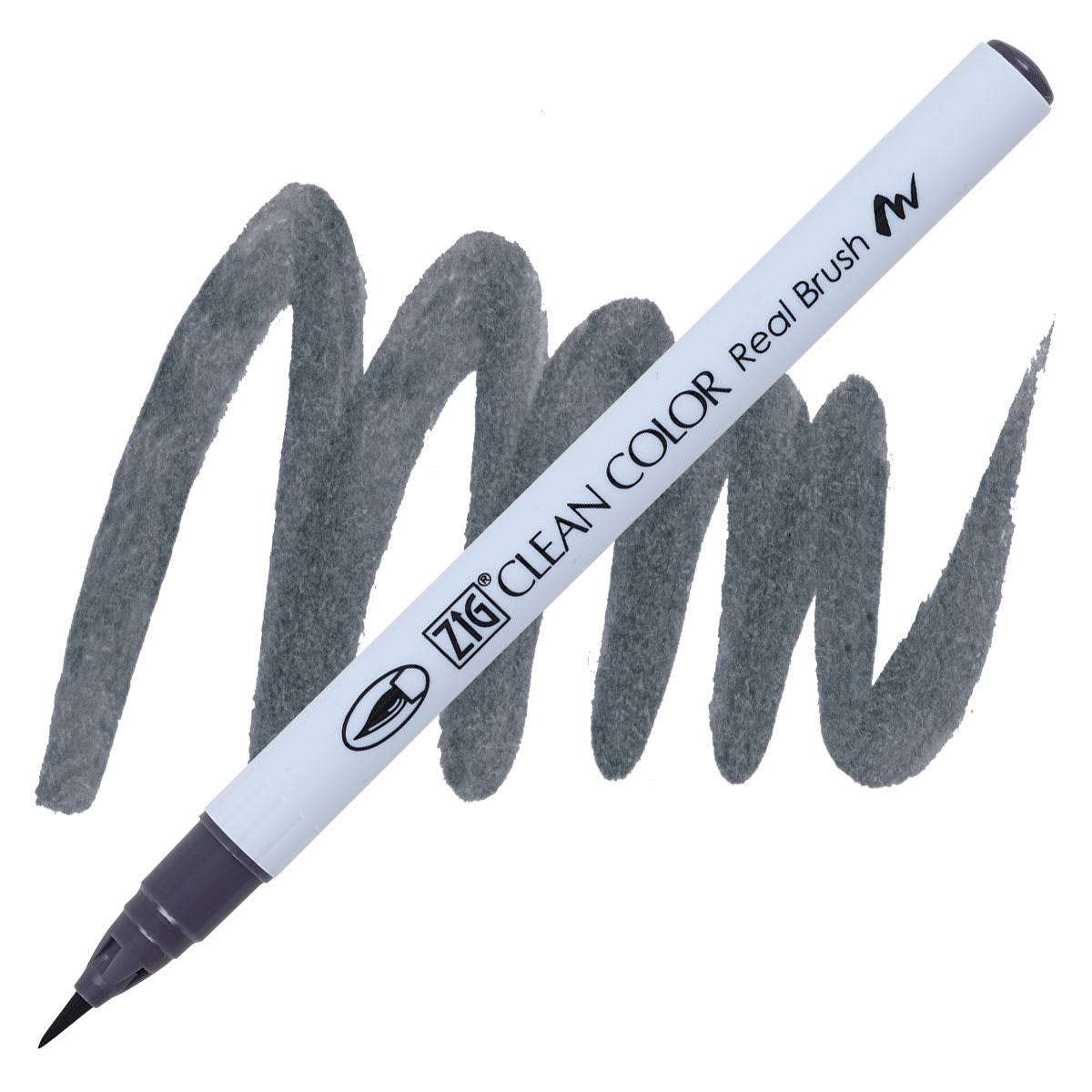 Kuretake Zig Clean Color Real Brush Pen - Gray pen and swatch
