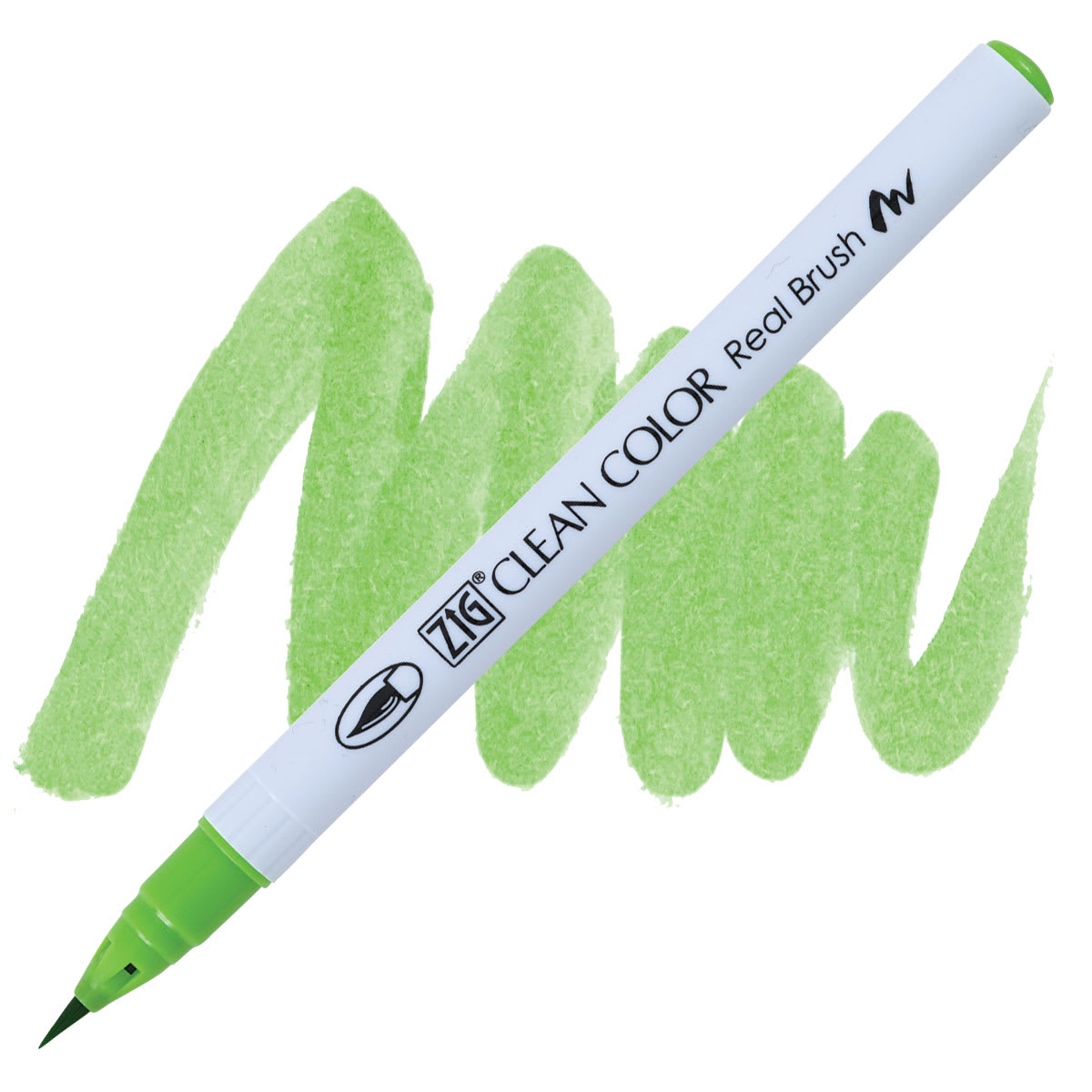 Kuretake Zig Clean Color Real Brush Pen - Light Green pen and swatch