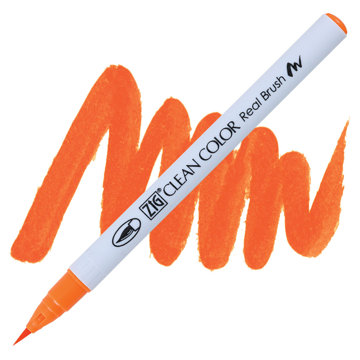 Kuretake Zig Clean Color Real Brush Pen - Orange pen and swatch