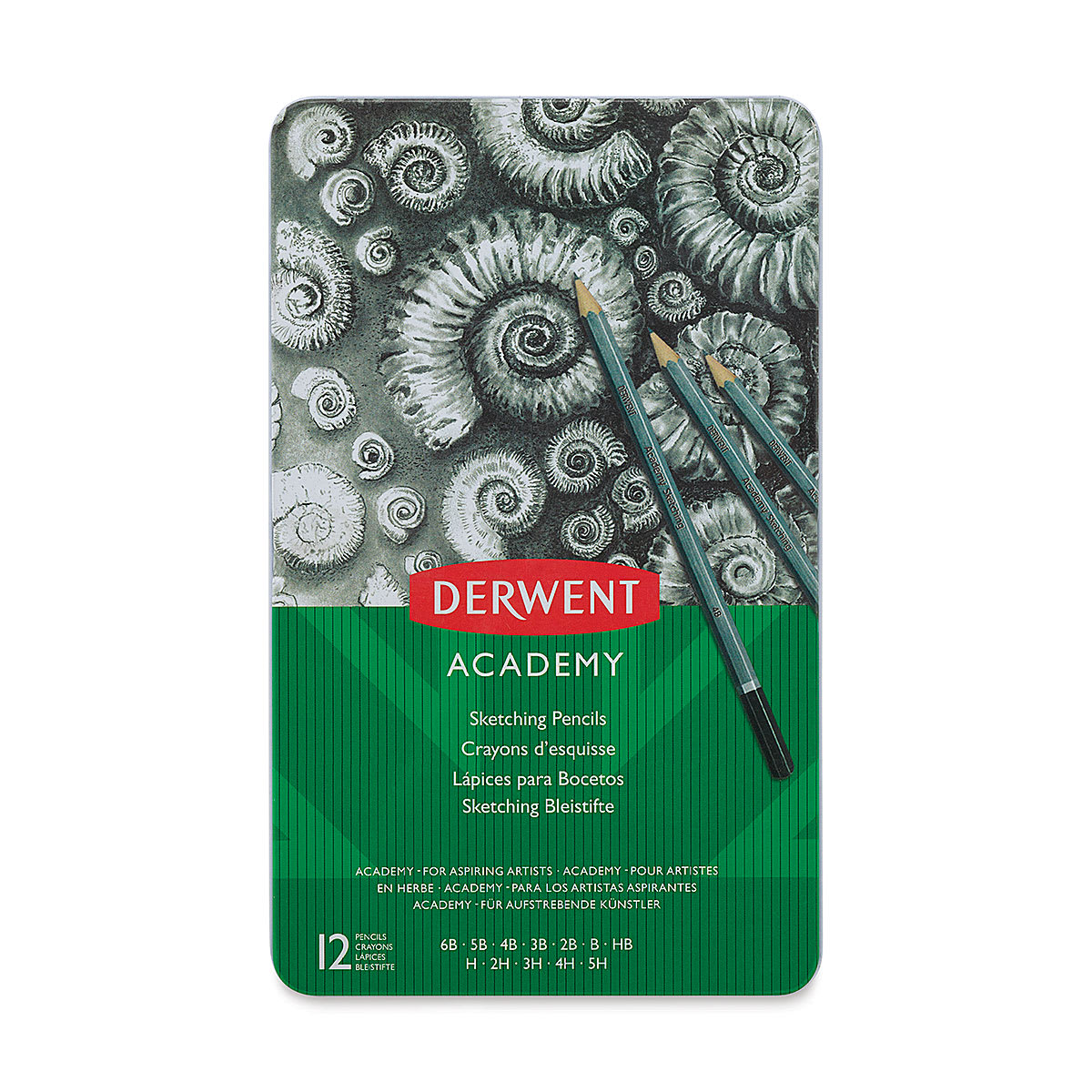 Derwent Academy Sketching Pencil Set - Set of 12 (front of package)