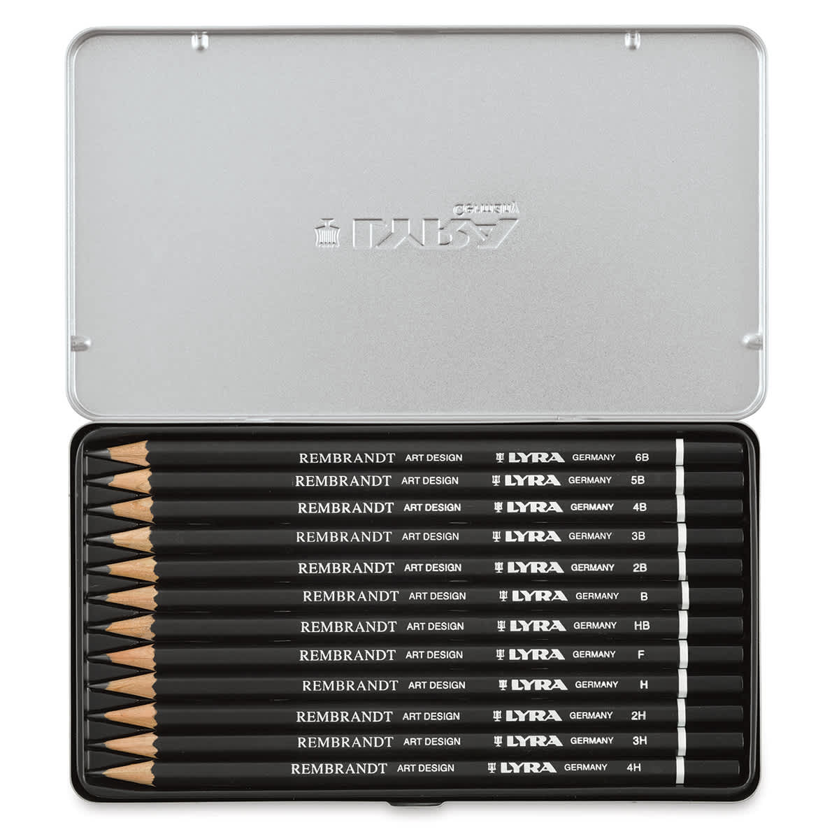 Lyra Rembrandt Art Design Graphite Pencil Set - Hinged box open showing 12 pencils inside