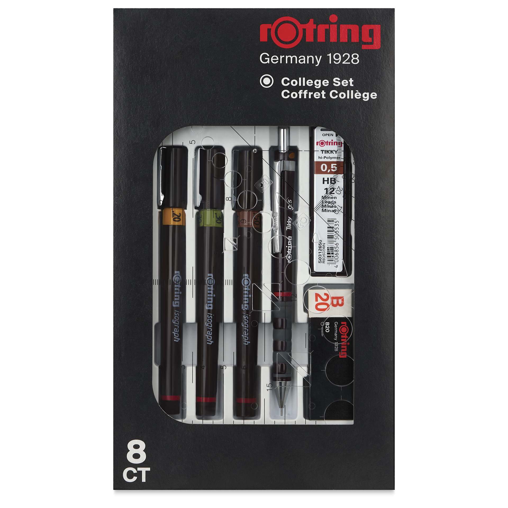 Rotring Isograph Technical Pens - 0.2 mm, 0.3 mm, 0.5 mm, Set of 3, front of the packaging