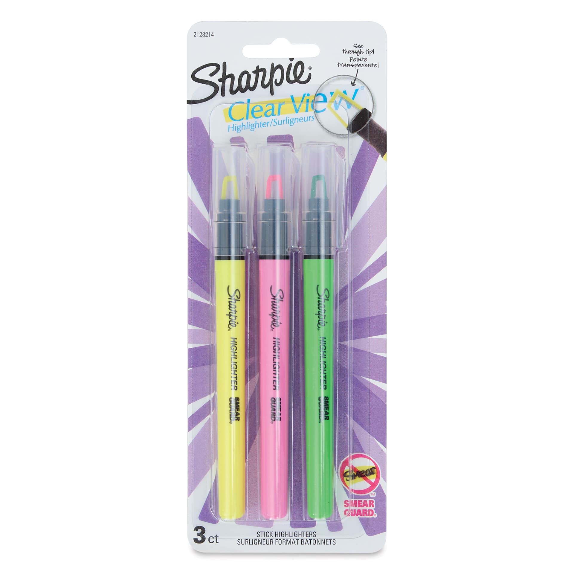 Sharpie Clear View Highlighters - Set of 3, Stick Style, front of the packaging