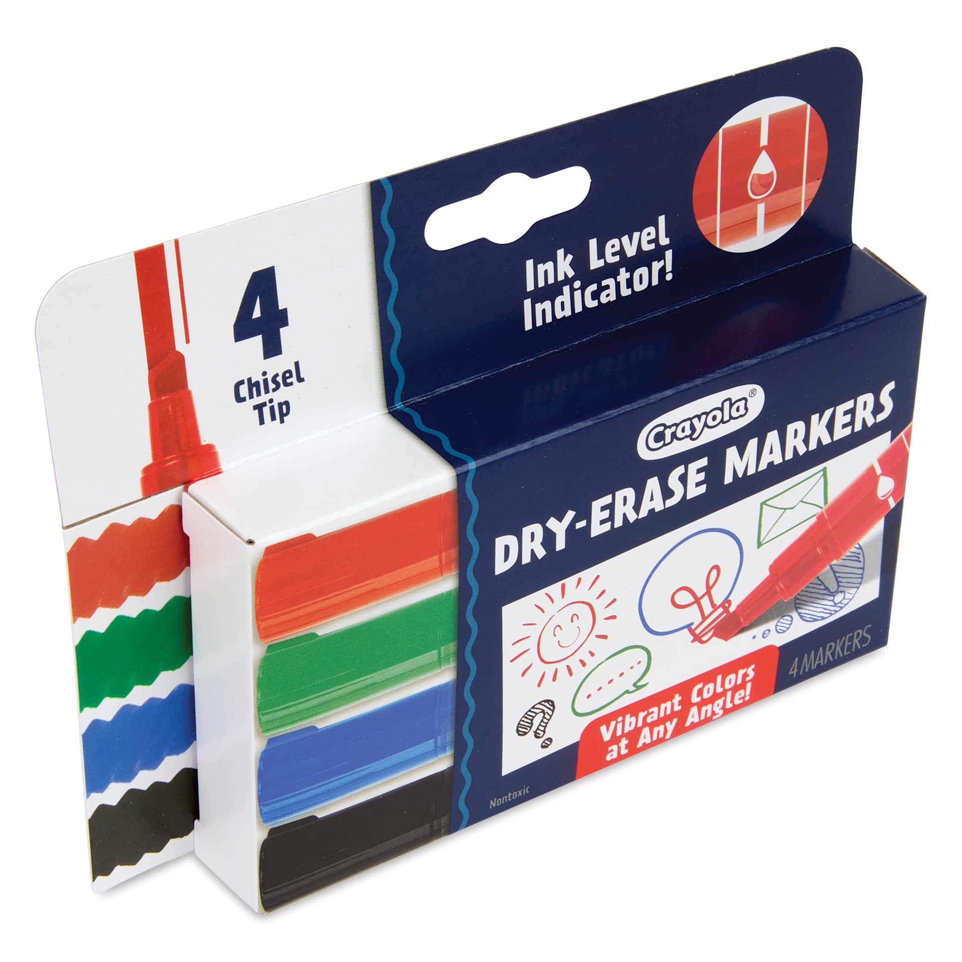 Crayola Dry-Erase Markers - Assorted Colors, Chisel Tip, Set of 4, packaging