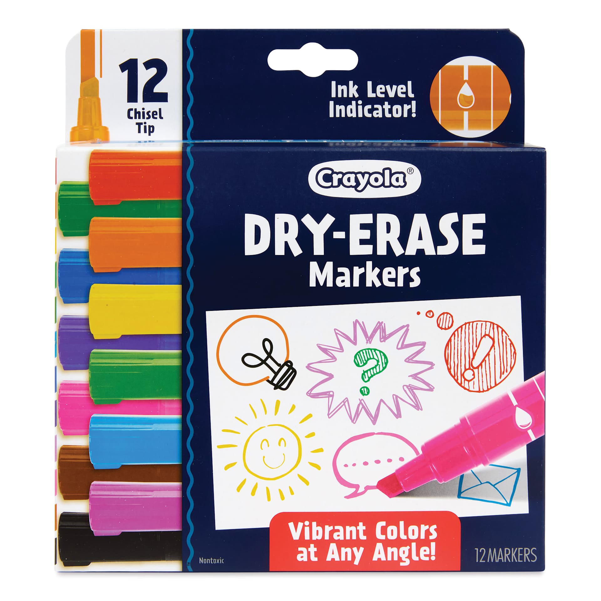 Crayola Dry-Erase Markers - Assorted Colors, Chisel Tip, Set of 12, front of packaging