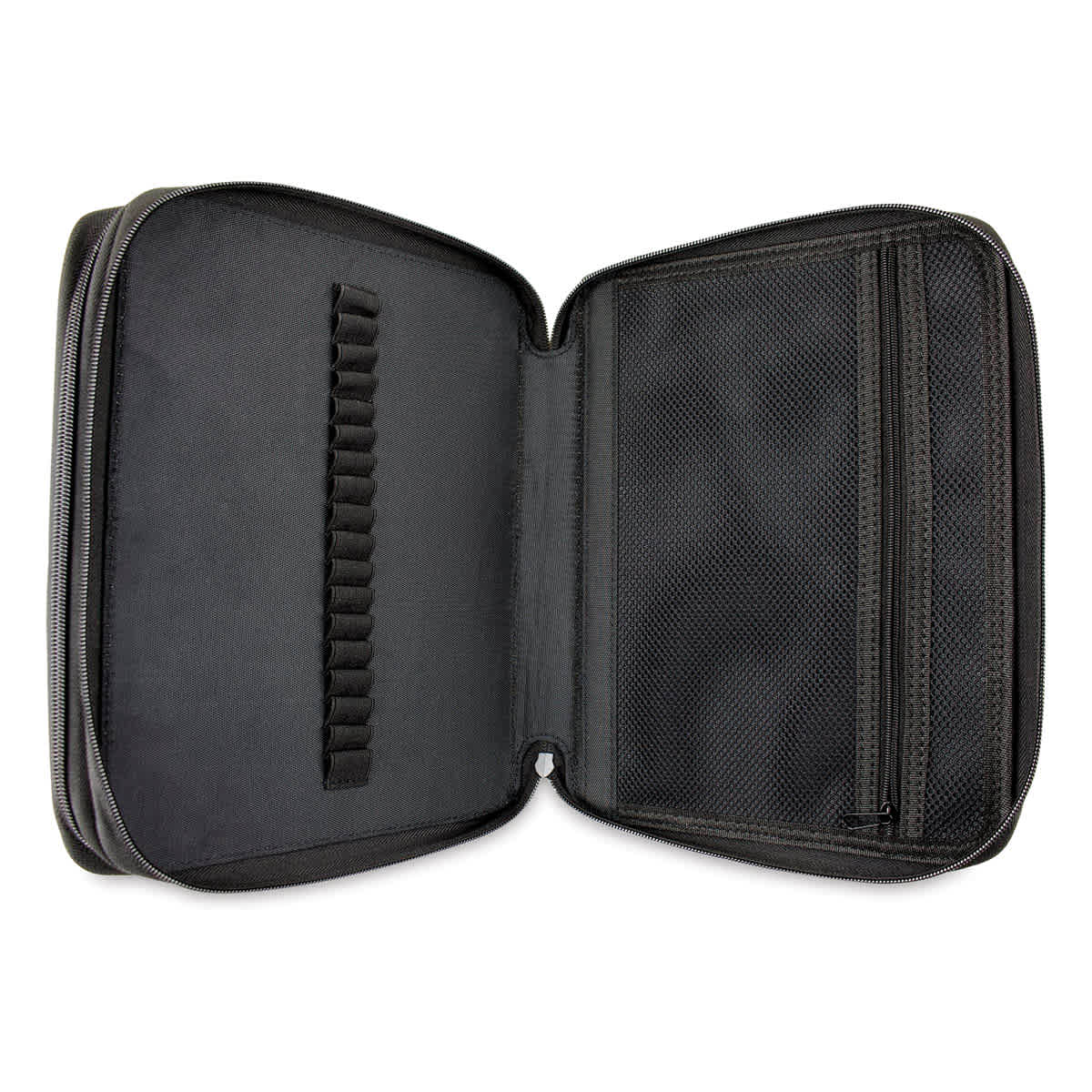 Zippered Marker Storage Case - Open showing zippered pouch and loops