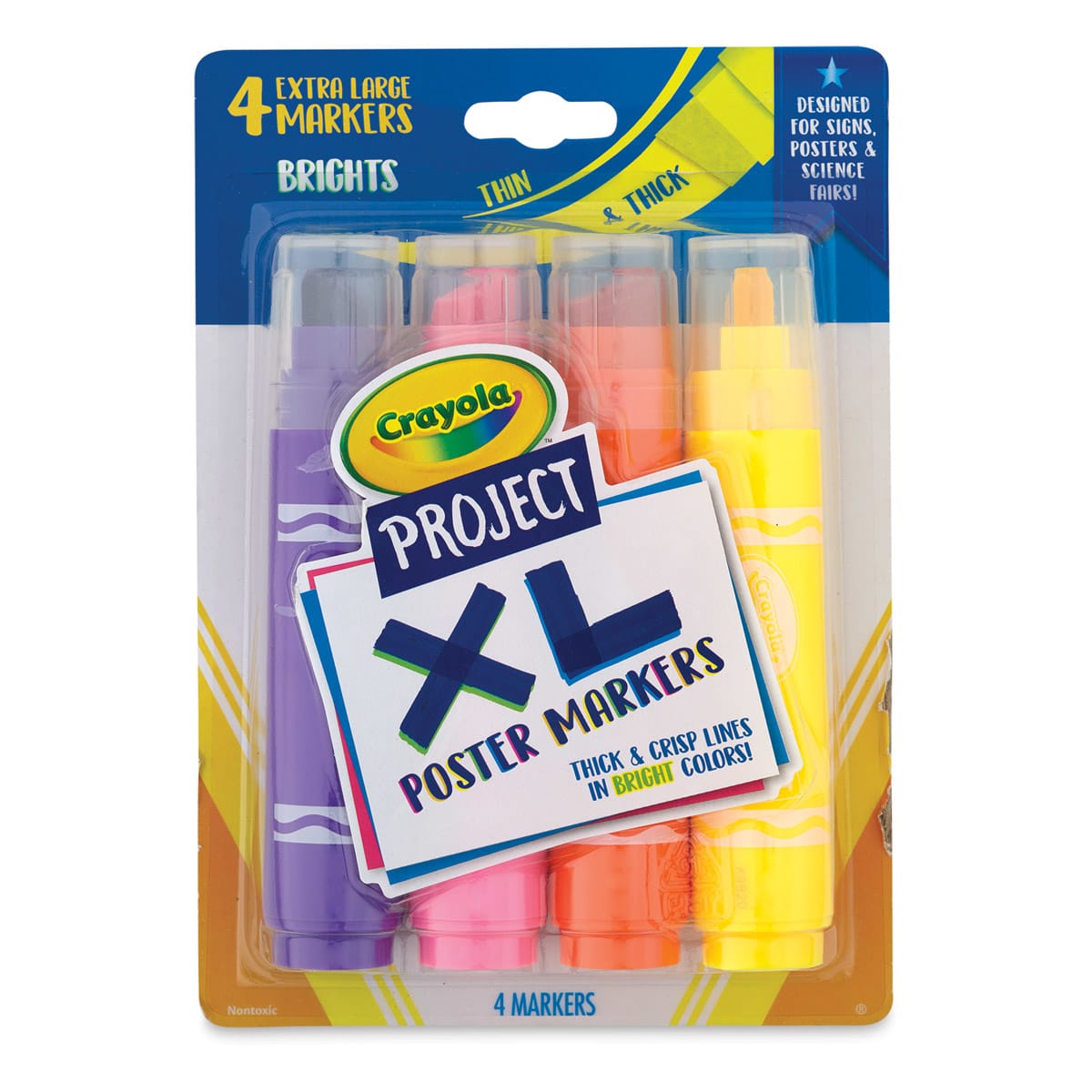 Crayola Project XL Poster Markers - Set of 4, Bright Colors (markers in package)