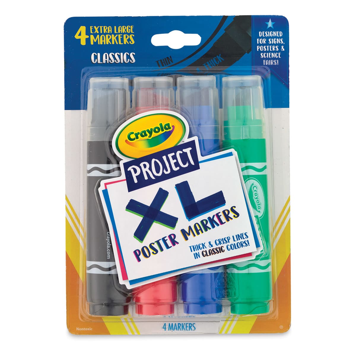 Crayola Project XL Poster Markers - Set of 4, Classic Colors (front of package)