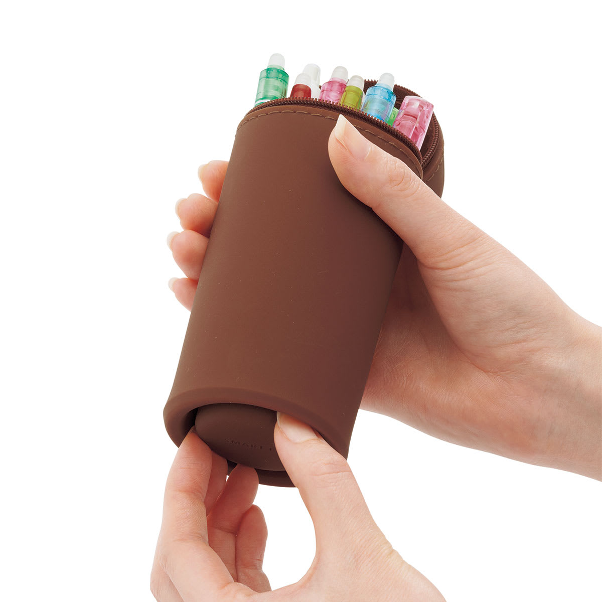 PuniLabo Stand Up Pen Case - Bear, bottom flattens for better access to the supplies inside