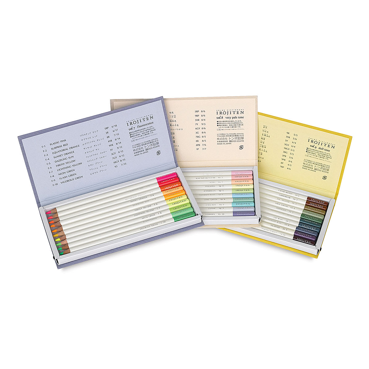 Irojiten Color Pencil Set - Seascape, Set of 30, Volumes opened, showing contents.
