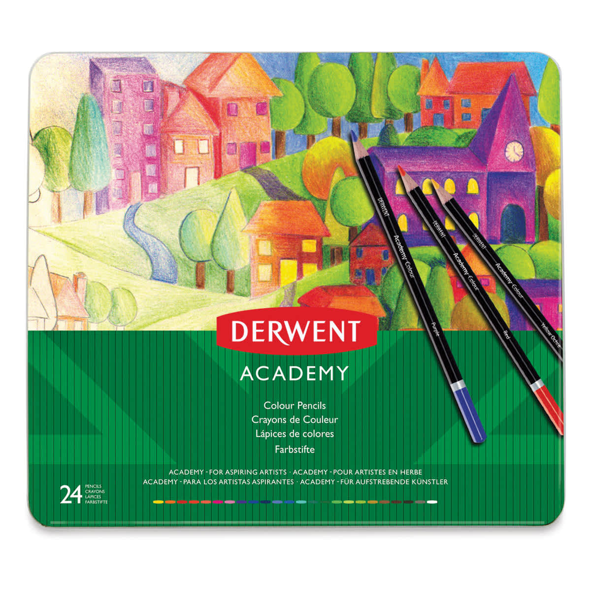 Derwent Academy Colored Pencil Set - Set of 24 (front of tin)
