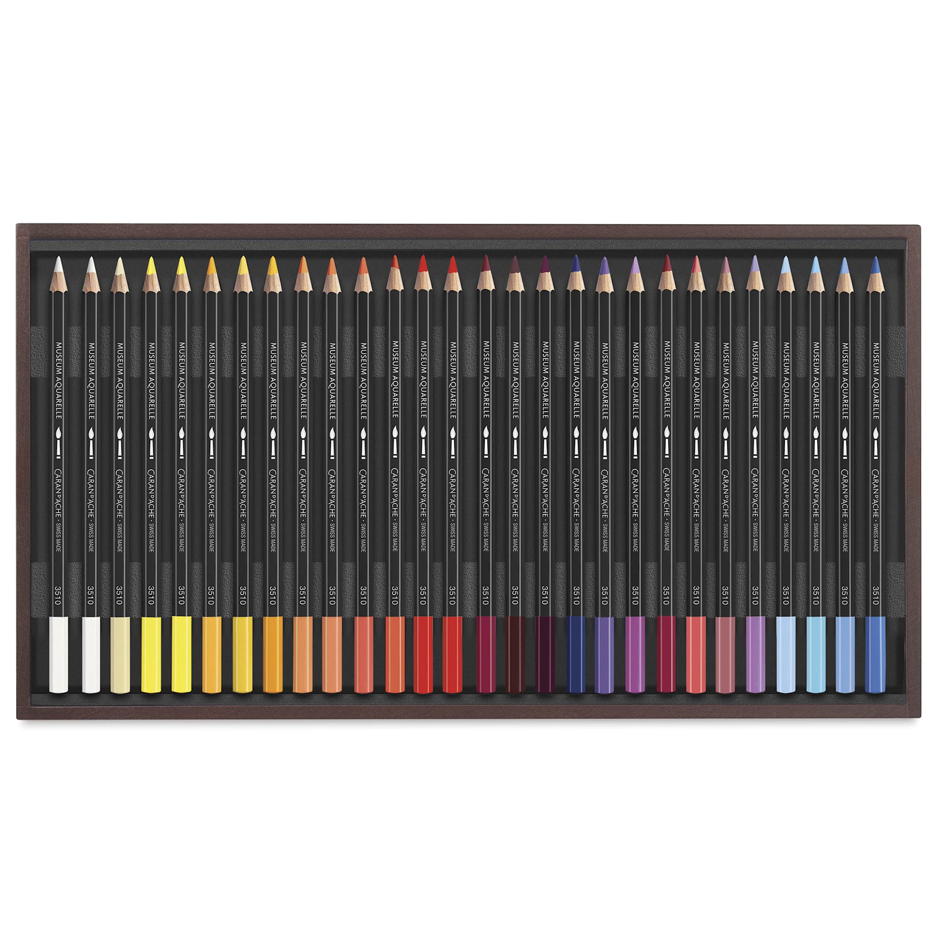 Caran D'Ache Museum Aquarelle Pencil Set - Assorted Set of 76, Wooden Box, first tray insert with colors