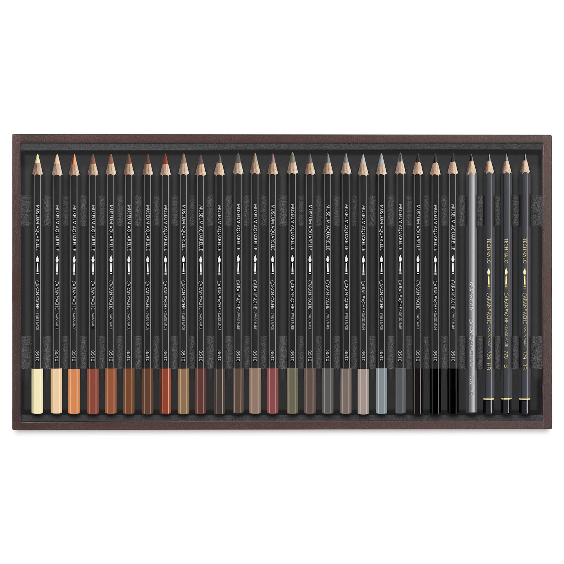 Caran D'Ache Museum Aquarelle Pencil Set - Assorted Set of 76, Wooden Box, third tray insert with colors