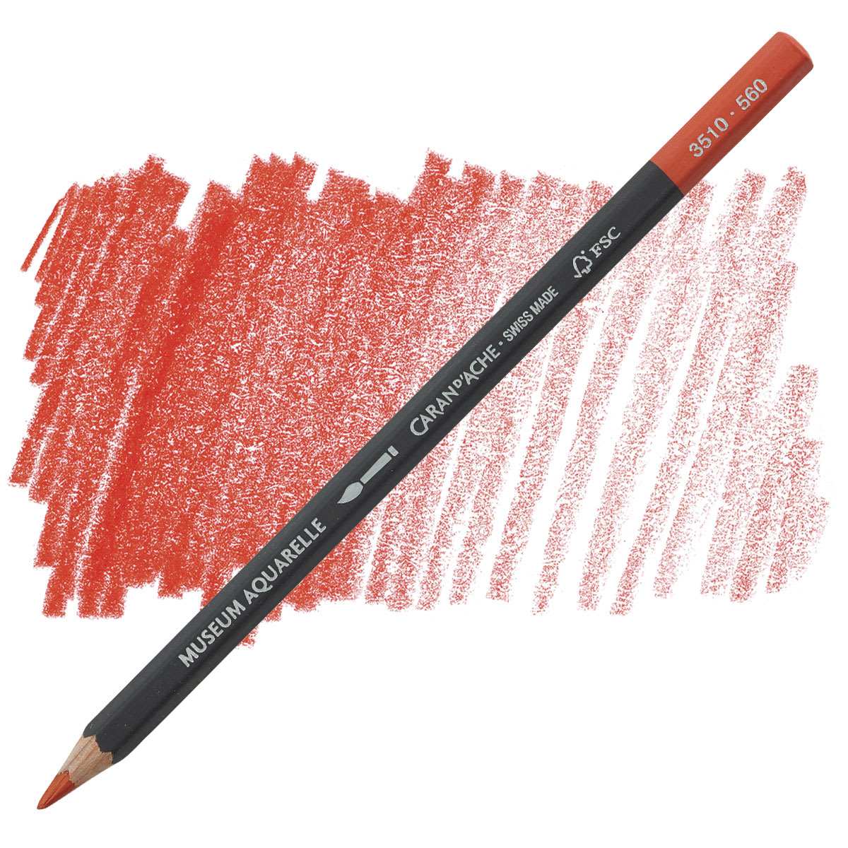 Caran D'Ache Museum Aquarelle Pencil - Light Cadmium Red pencil and swatch