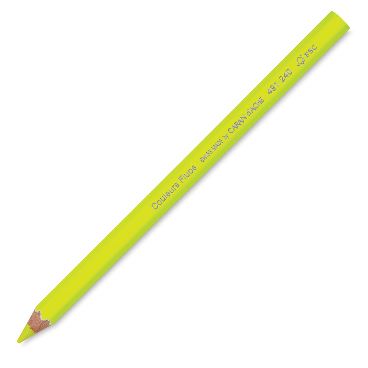 Caran d'Ache Colorblock Maxi Fluo Colored Pencils - Angled view of Fluorescent Yellow pencil
