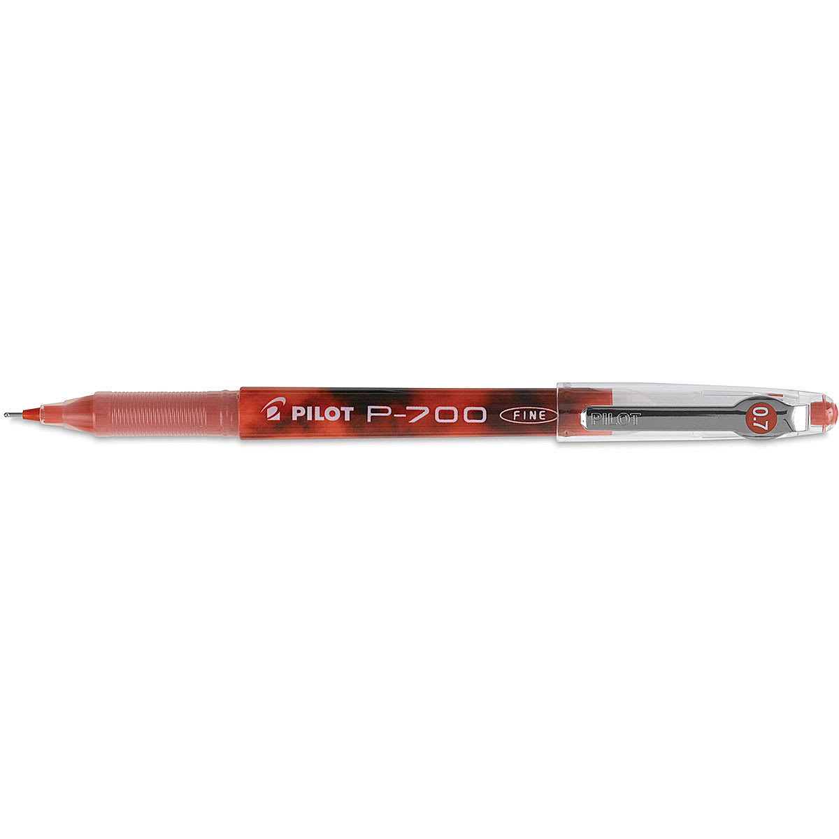 Pilot P-500/P-700 Gel Rollers - Red pen shown horizontally and uncapped
