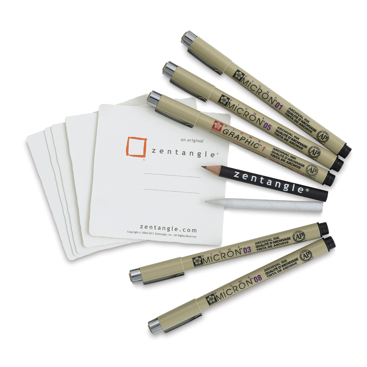 Sakura Zentangle Drawing Sets - Components of White Square Tiles Set