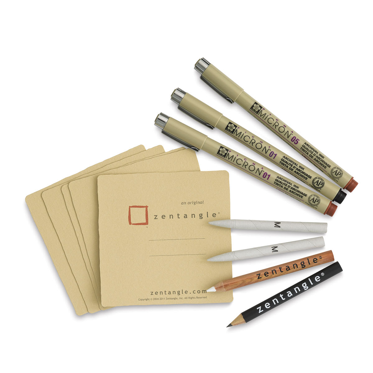 Sakura Zentangle Drawing Sets - Components of Tan Square Tiles set