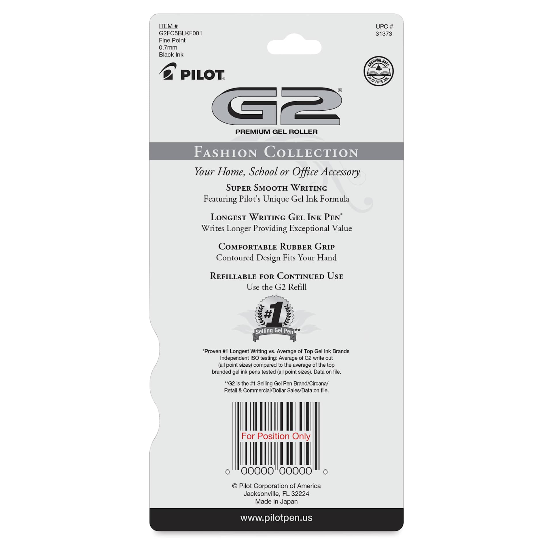 Pilot G2 Gel Pen - 0.7 mm, Green, Fine - back of packaging