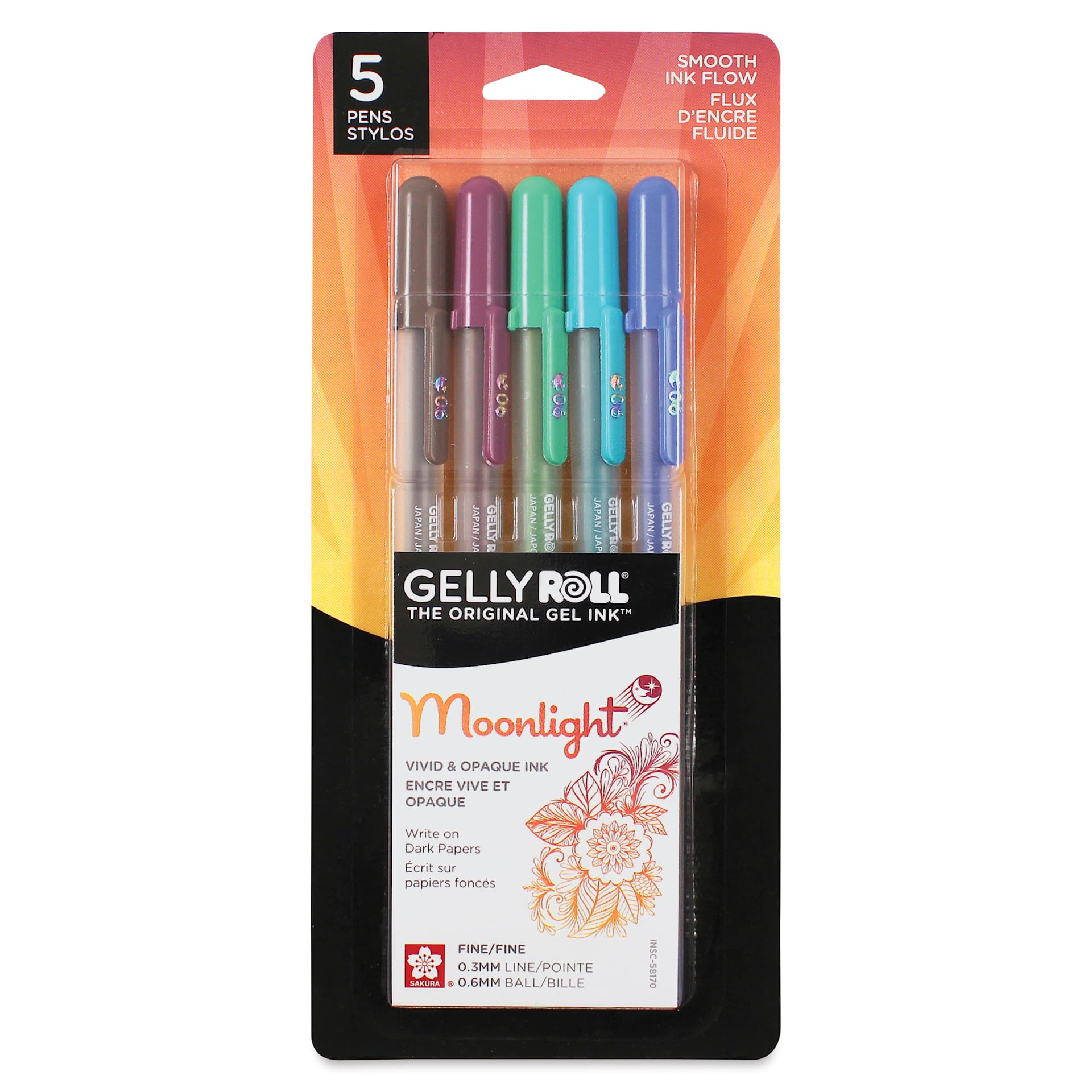Sakura Gelly Roll Moonlight Pens - Dark Colors, Set of 5, Fine Point, front of packaging