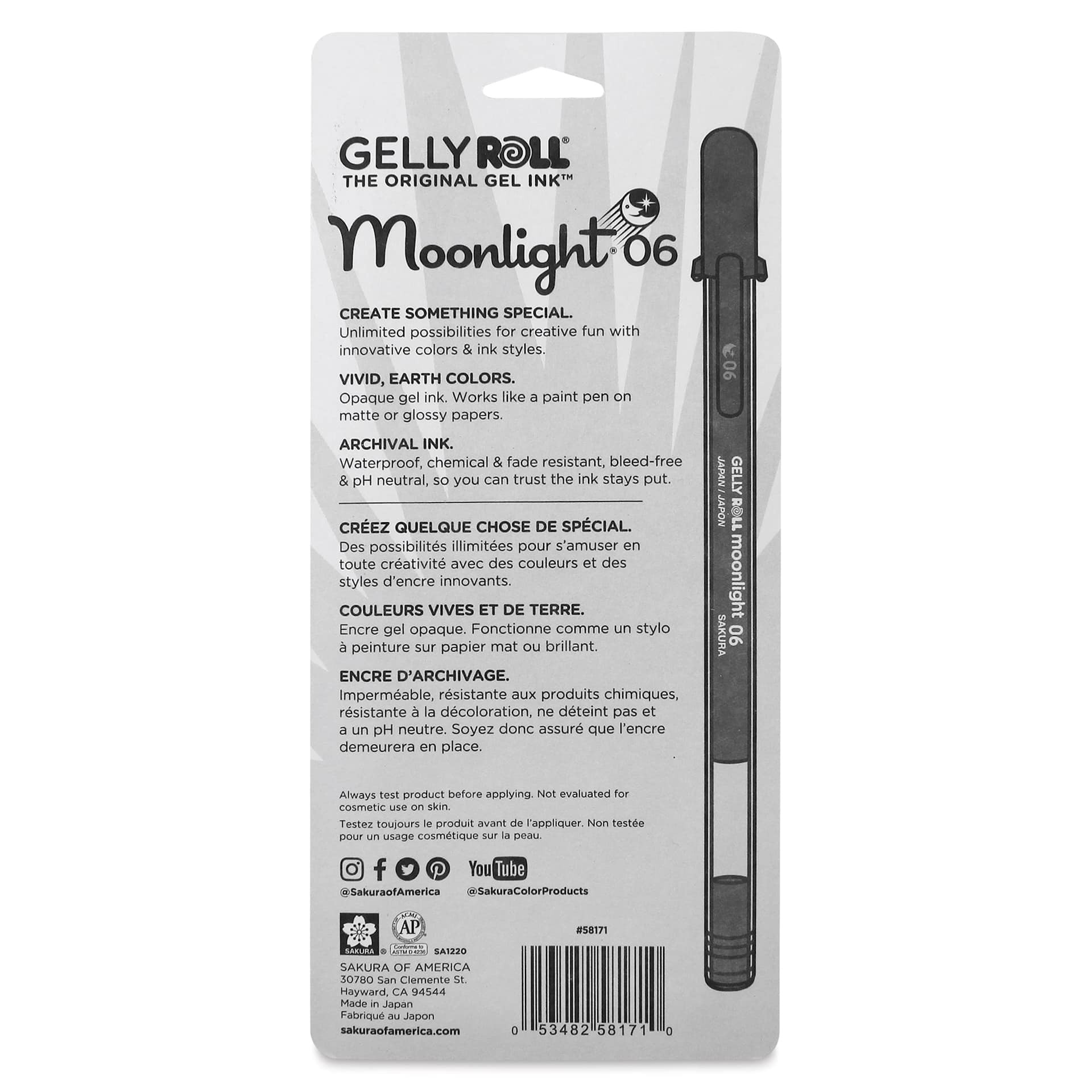 Sakura Gelly Roll Moonlight Pens - Pastel Colors, Set of 5, Fine Point, back of packaging