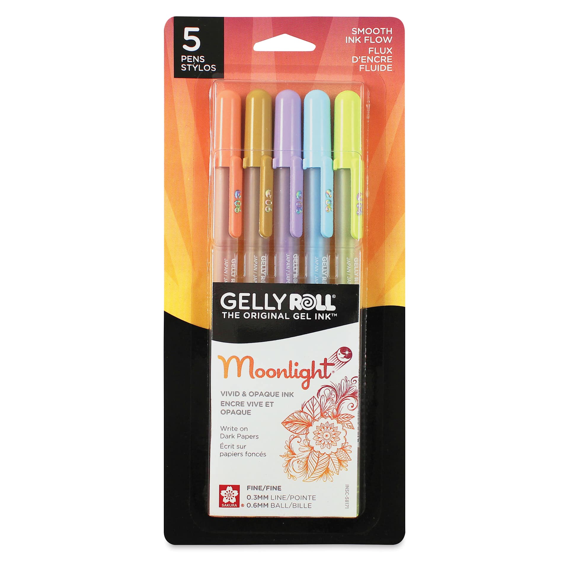 Sakura Gelly Roll Moonlight Pens - Pastel Colors, Set of 5, Fine Point front of packaging