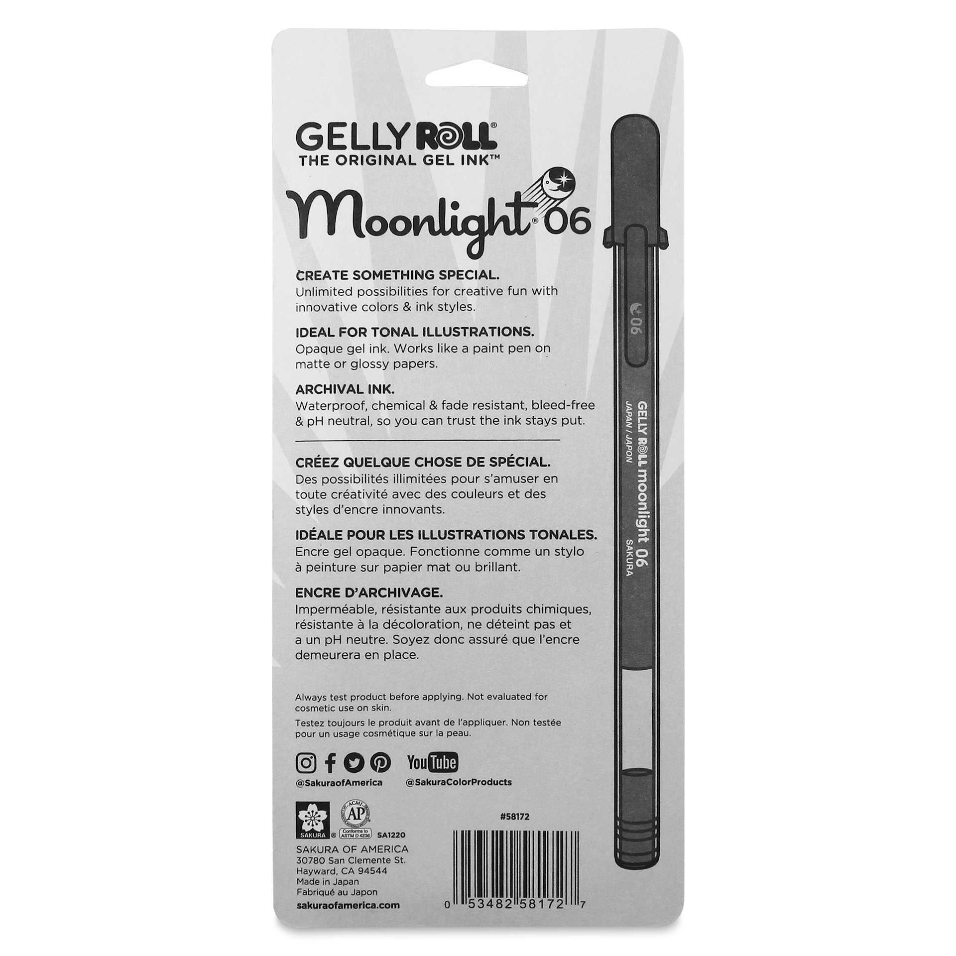 Sakura Gelly Roll Moonlight Pens - Neutral Colors, Set of 5, Fine Point, back of packaging