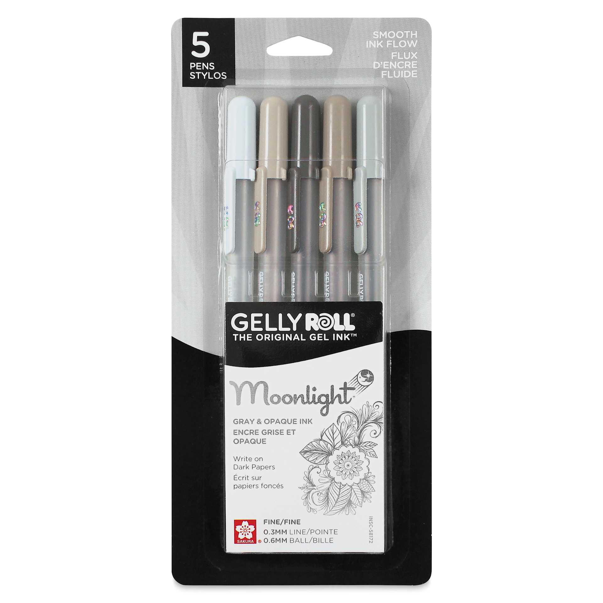 Sakura Gelly Roll Moonlight Pens - Neutral Colors, Set of 5, Fine Point front of packaging