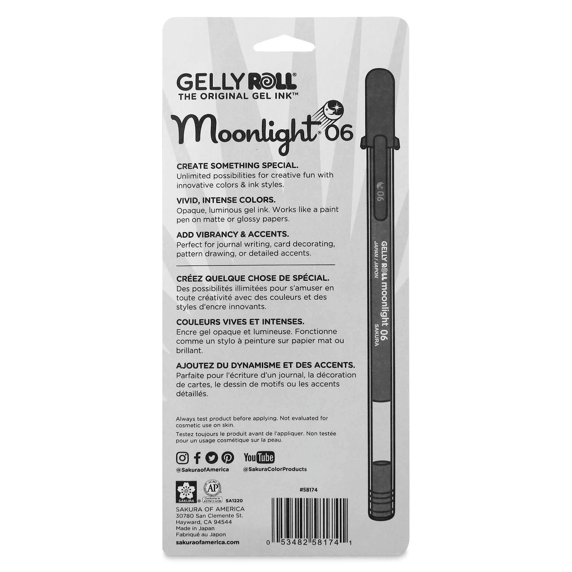 Sakura Gelly Roll Moonlight Pens - Dawn Colors, Set of 5, Fine Point, back of packaging