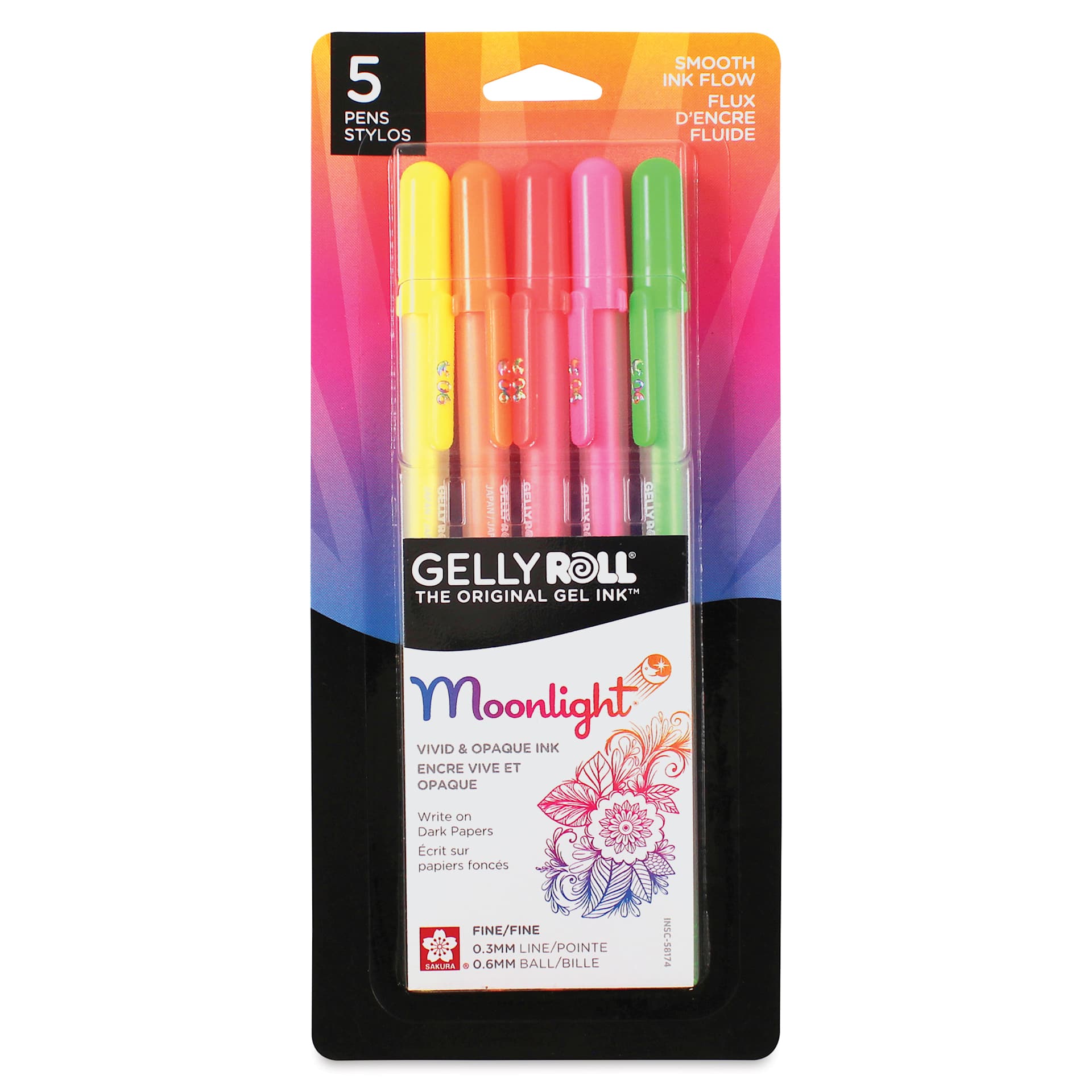 Sakura Gelly Roll Moonlight Pens - Dawn Colors, Set of 5, Fine Point, front of packaging