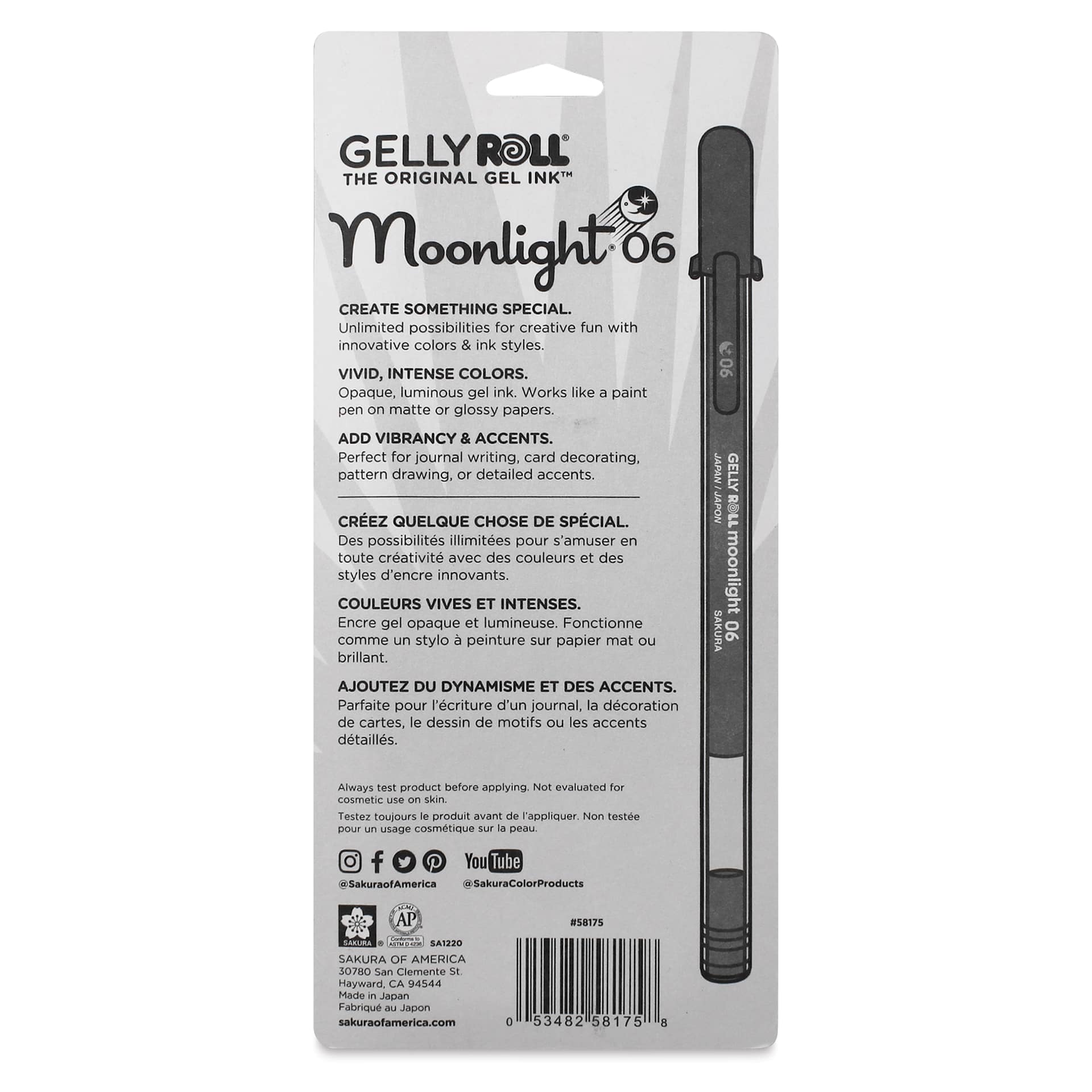 Sakura Gelly Roll Moonlight Pens - Dusk Colors, Set of 5, Fine Point, back of packaging