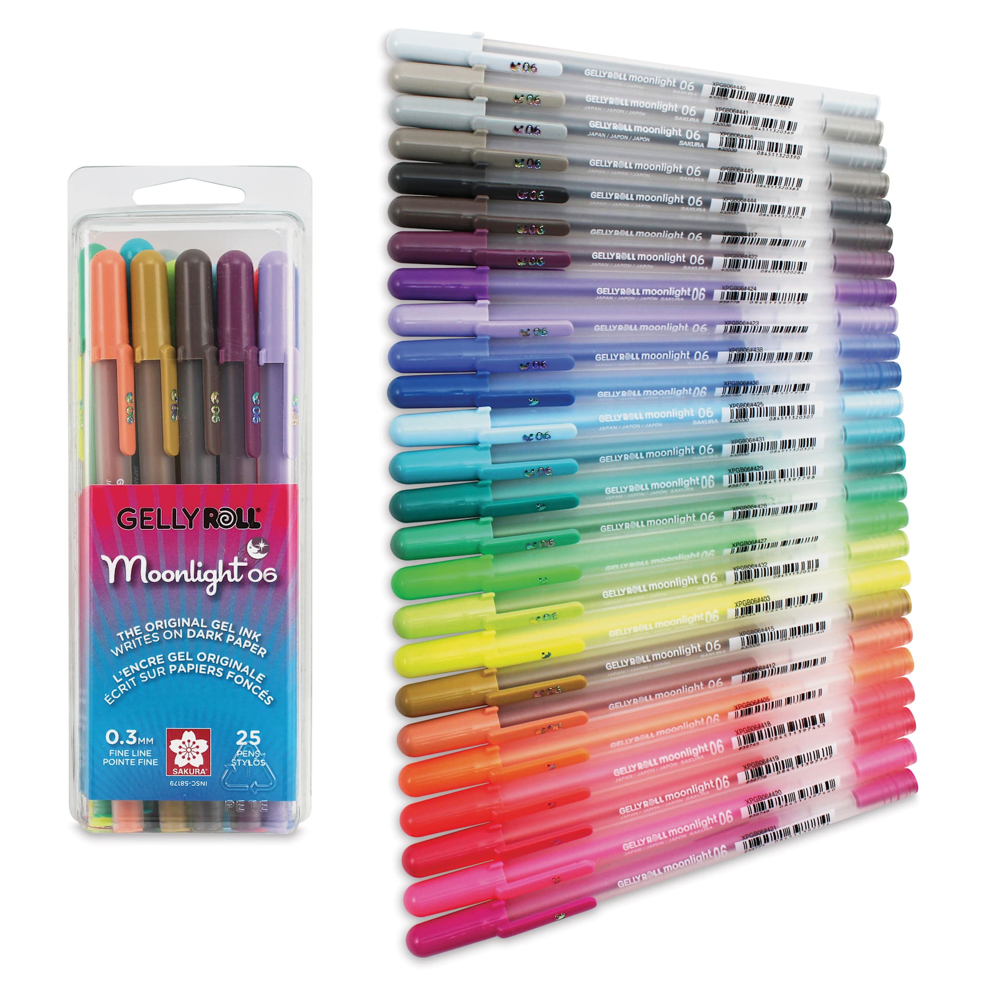Sakura Gelly Roll Moonlight Pens - Assorted Colors, Set of 25, Fine Point contents and packaging
