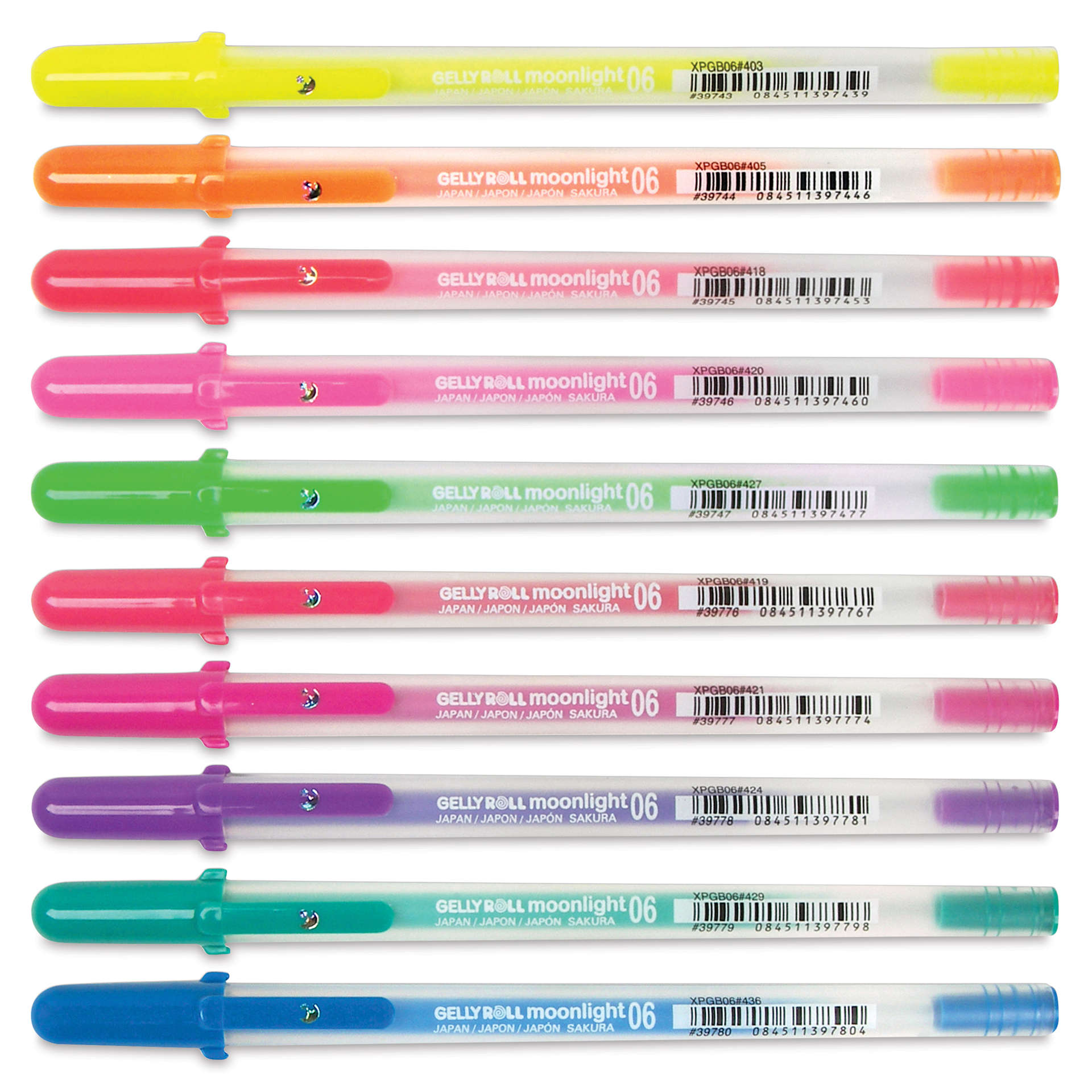 Sakura Gelly Roll Moonlight Pens - Fluorescent Assorted Colors, Set of 10, Fine Point