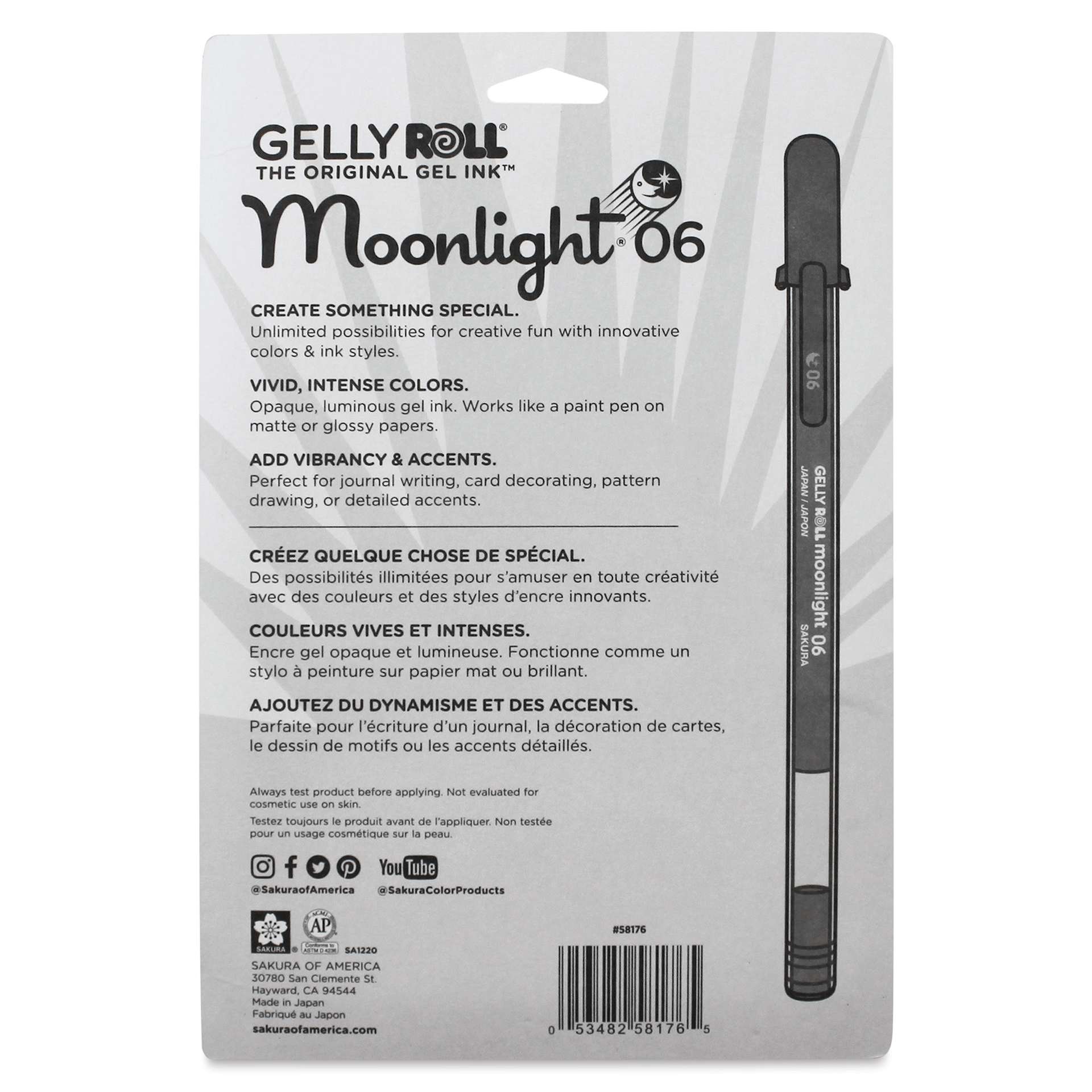 Sakura Gelly Roll Moonlight Pens - Fluorescent Assorted Colors, Set of 10, Fine Point, back of packaging