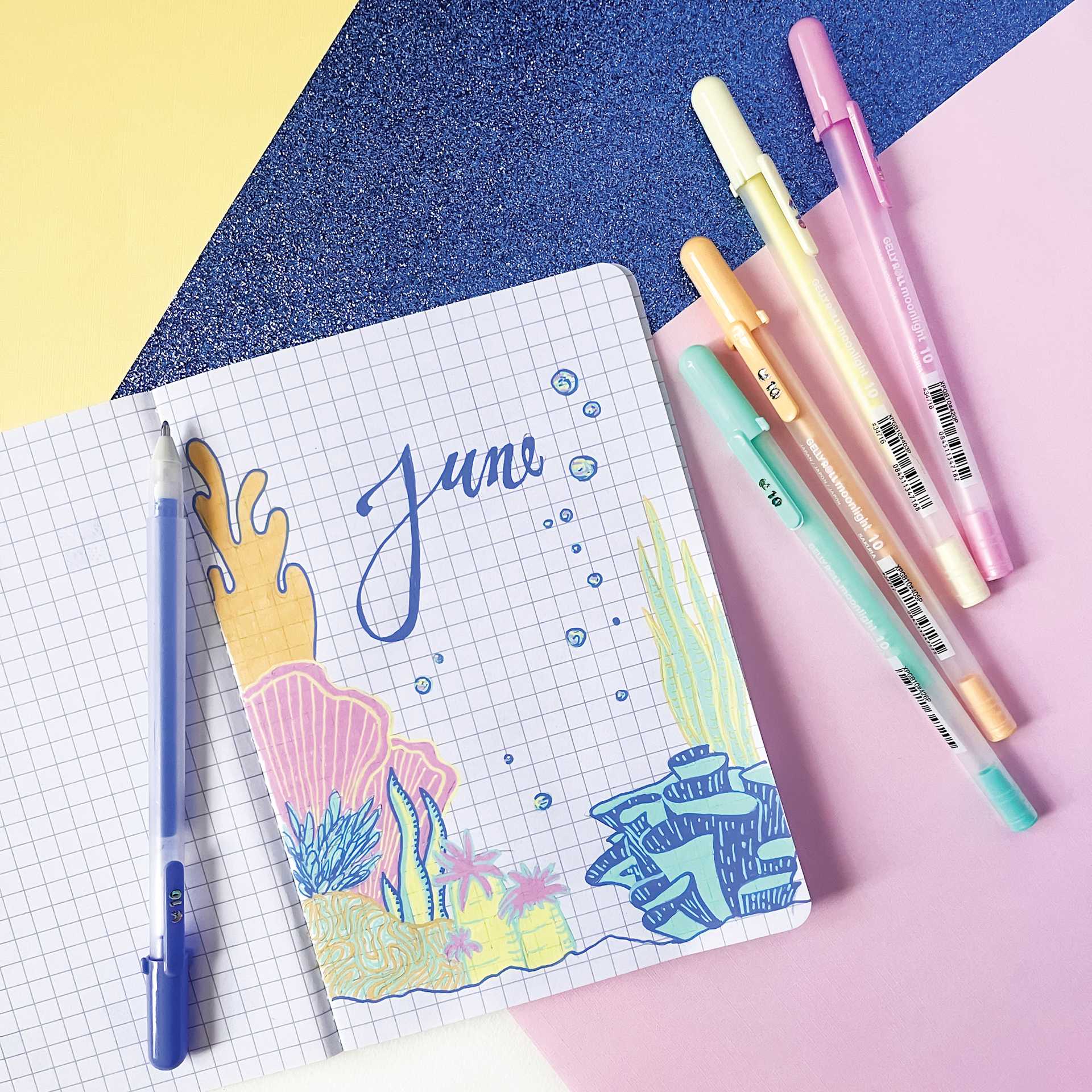 Sakura Gelly Roll Moonlight Pens - Pastel, Set of 5, Bold, June aquatic artwork