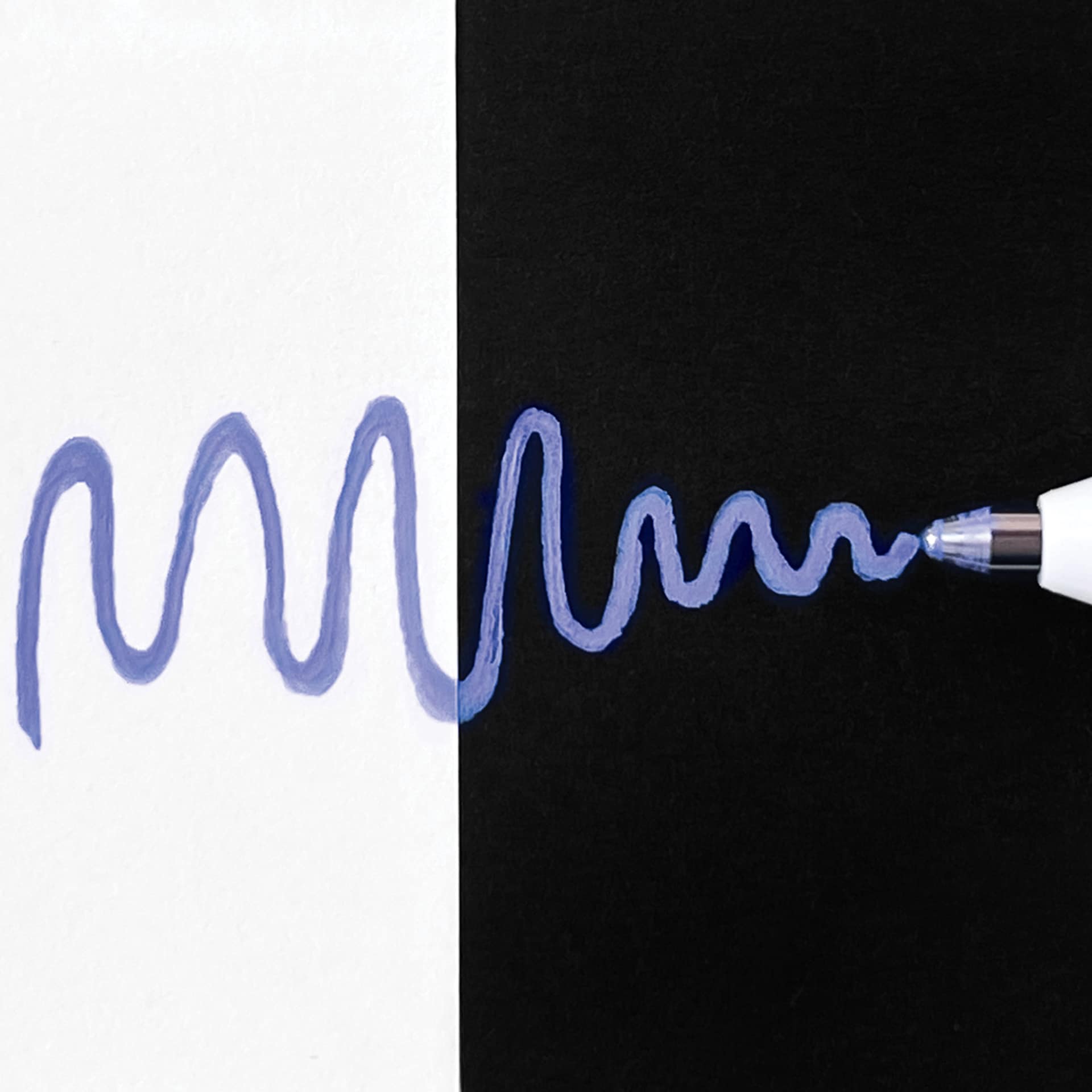 Sakura Gelly Roll Moonlight Pen - Pastel Periwinkle, Bold Point on black and white paper comparison