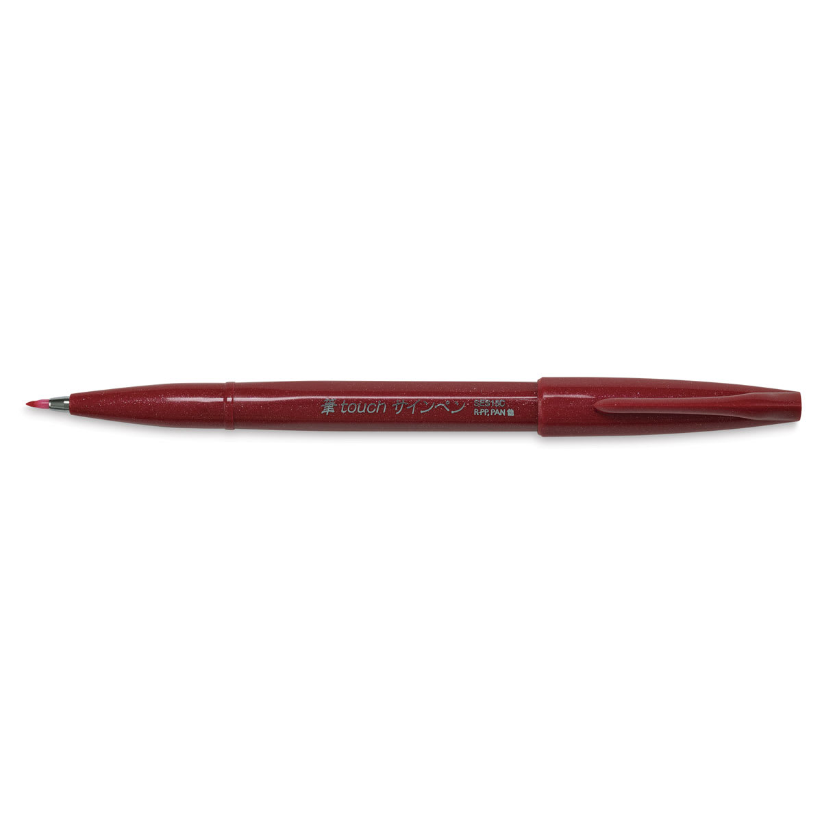 Pentel Arts Brush Tip Sign Pens - Single Red Pen shown horizontally and uncapped
