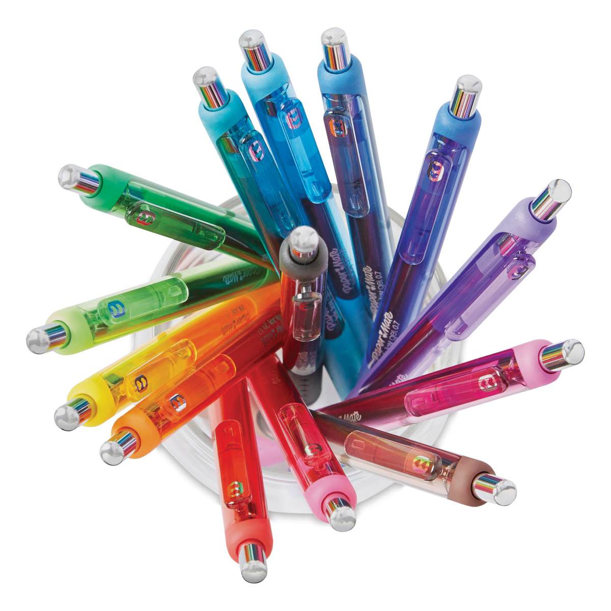 Paper Mate Inkjoy Gel Pens - Top view of pens displayed in a cup