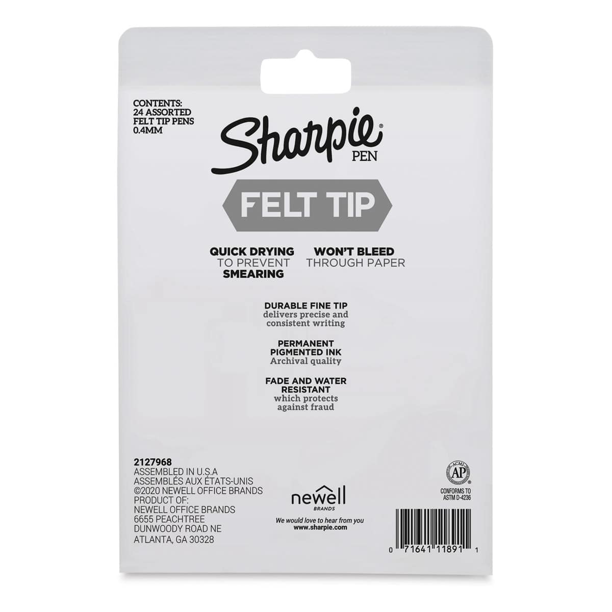 Sharpie Felt Tip Pens - Set of 24, back of the packaging