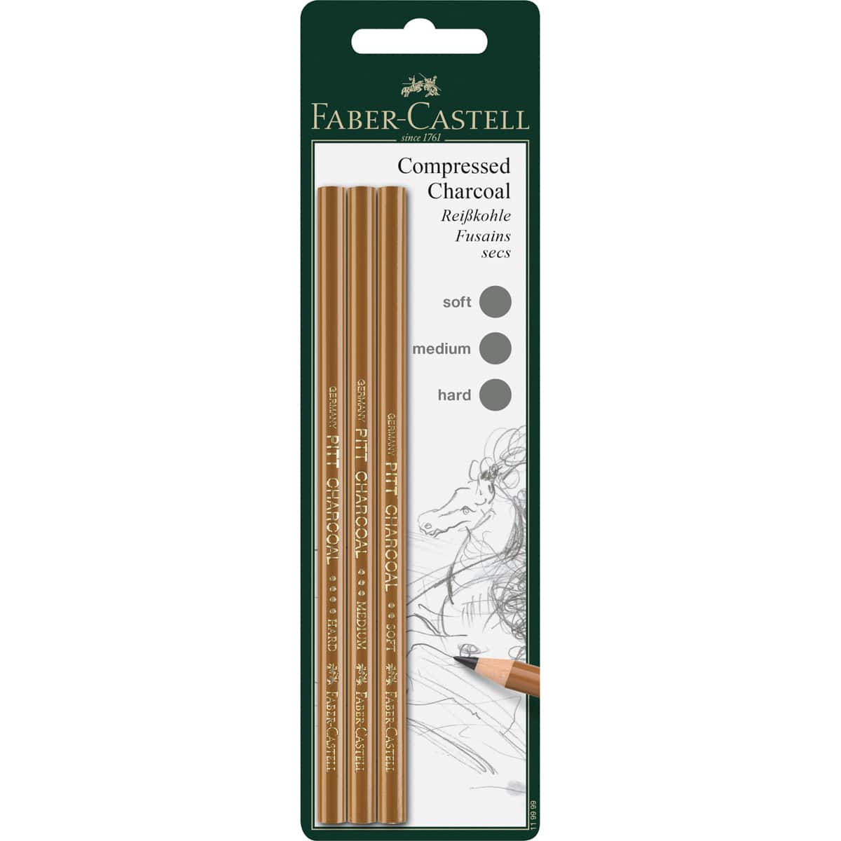 PITT Compressed Charcoal Pencil Set 3 Pack - Peggable