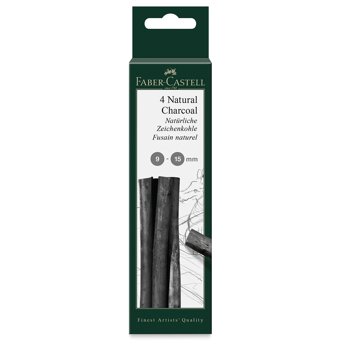 Faber-Castell Pitt Natural Willow Charcoal - Front of package of Set of 4, 9-15 mm Faber-Castell Pitt Natural Willow Charcoal - Front of package of Set of 4, 9-15 mm