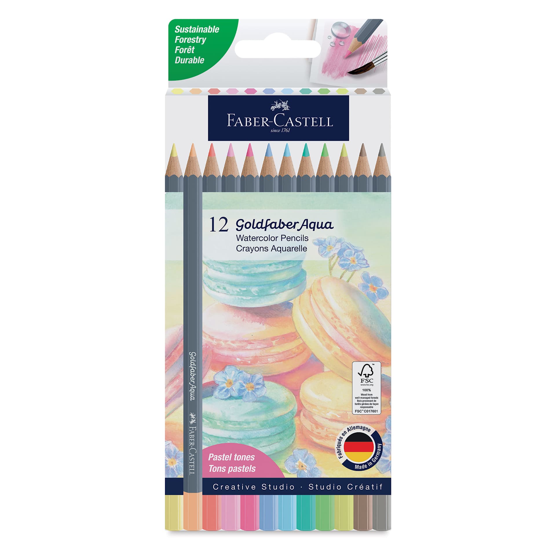 Faber Castell Goldfaber Aqua Watercolor Pencils - Set of 12, Pastel Colors, front of packaging
